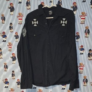 MMA Elite Men's Black Cross Chest Patch  Button Down Y2K Shirt XL
